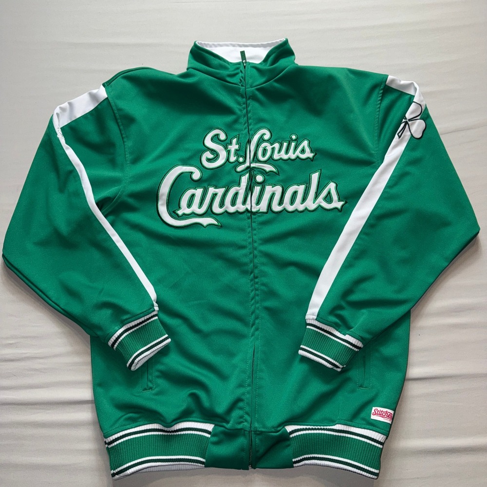 Stitches St Louis Cardinals Track Jacket Mens Medium Green MLB St Patricks Day